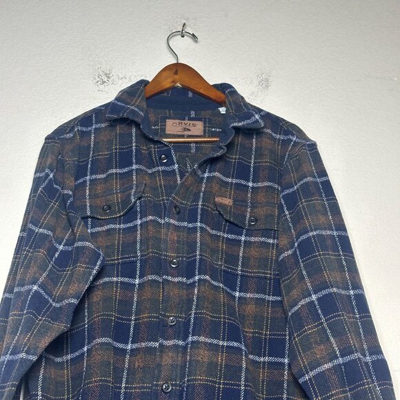 Orvis Button Up Casual Shirt Men L Plaid Blue Lumberjack Gorp Winter Fall Tough - Picture 3 of 14